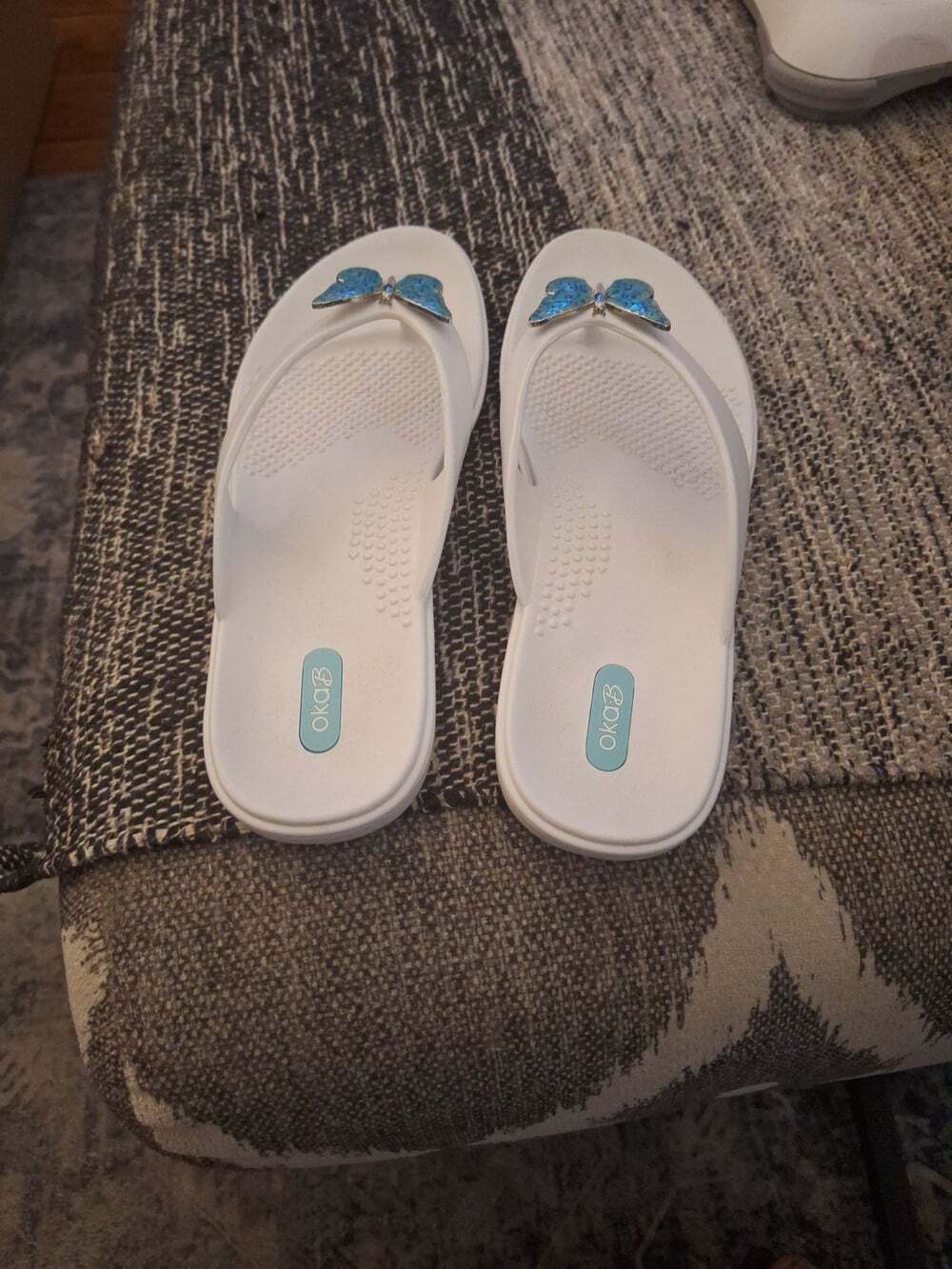 Oka-B White Butterfly Flip Flop Sandals